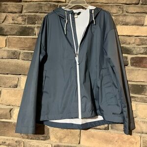REI Co-op Groundbreaker Rain Jacket Blue Hooded Full Zip